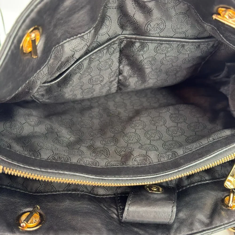 MICHAEL KORS Black Quilted Leather Shoulder Bag Purse Gold Chain Strap 13.5